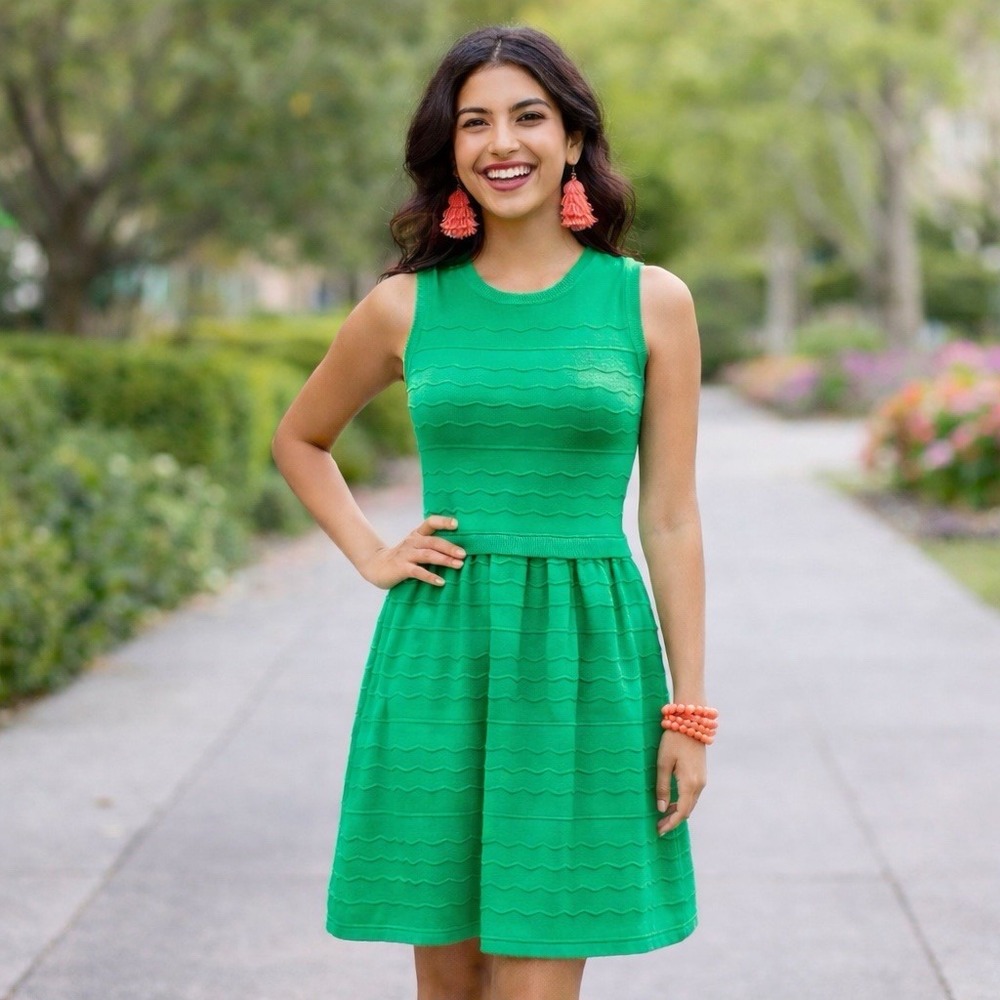 Cynthia Rowley Green Sleeveless Fit & Flare Knit Dress Dopamine Coquette Girly S